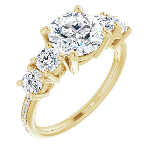 Cubic Zirconia Engagement Ring- The Denae (Customizable 5-stone Round Cut Design Enhanced with Accented Band)