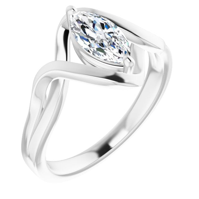 10K White Gold Customizable Marquise Cut Hurricane-inspired Bypass Solitaire