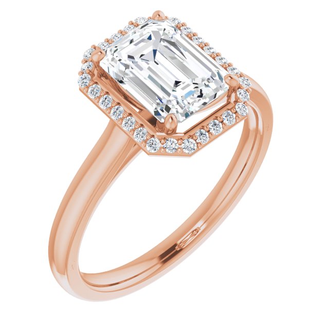 Cubic Zirconia Engagement Ring- The Amber (Customizable Halo-Styled Cathedral Emerald Cut Design)