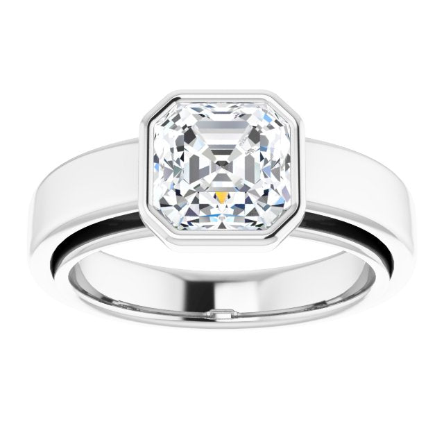 Cubic Zirconia Engagement Ring- The Dunyasha (Customizable Cathedral-Bezel Asscher Cut Solitaire with Wide Band)