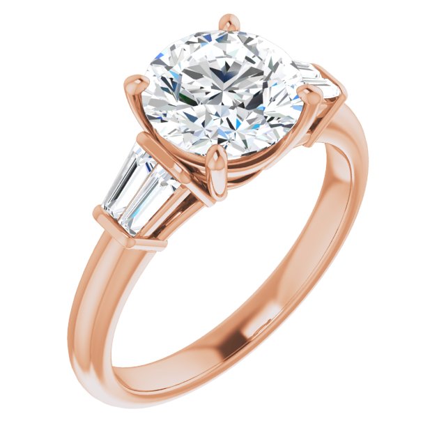 18K Rose Gold Customizable 5-stone Round Cut Style with Quad Tapered Baguettes