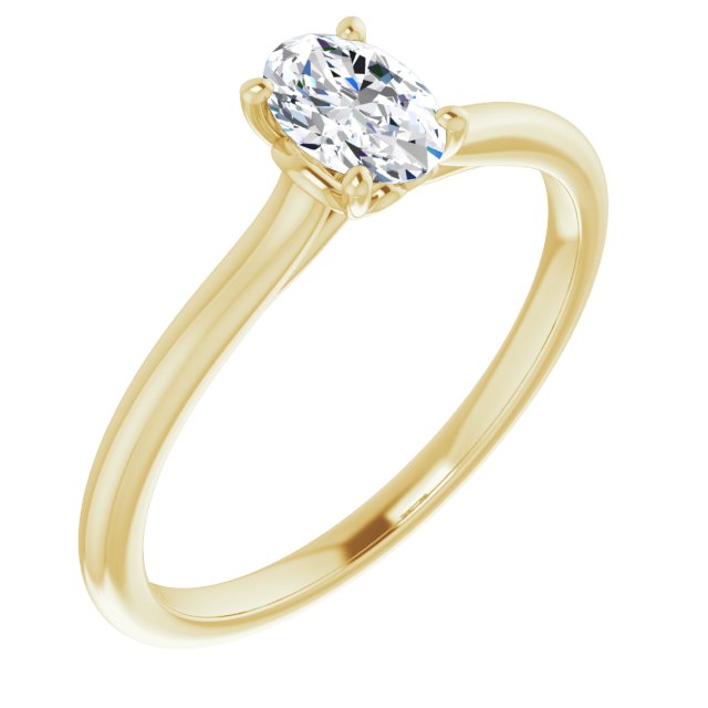 10K Yellow Gold Customizable Cathedral-style Oval Cut Solitaire with Decorative Heart Prong Basket