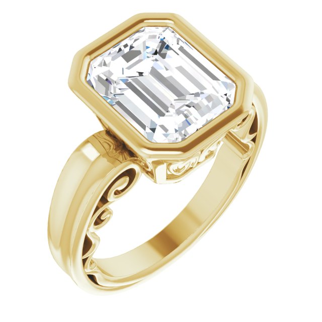 10K Yellow Gold Customizable Bezel-set Emerald/Radiant Cut Solitaire with Wide 3-sided Band