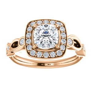 CZ Wedding Set, featuring The Madison engagement ring (Customizable Cushion Cut Design with Halo and Bezel-Accented Infinity-inspired Split Band)