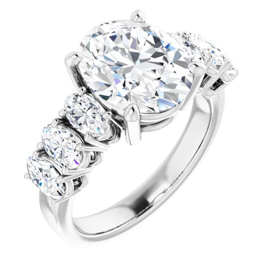10K White Gold Customizable 7-stone Oval Cut Design with Large Round-Prong Side Stones