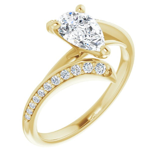 10K Yellow Gold Customizable Pear Cut Style with Artisan Bypass and Shared Prong Band