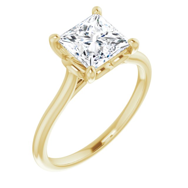 10K Yellow Gold Customizable Cathedral-style Princess/Square Cut Solitaire with Decorative Heart Prong Basket