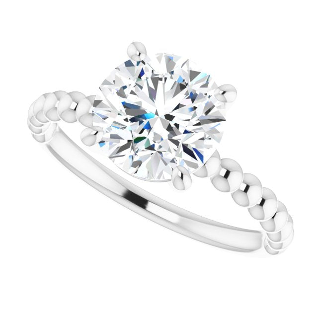 Cubic Zirconia Engagement Ring- The Hattie (Customizable Round Cut Solitaire with Thin Beaded-Bubble Band)