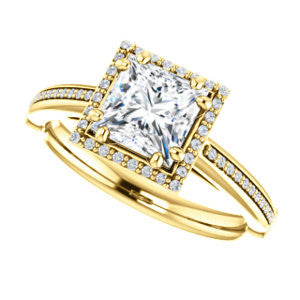 Cubic Zirconia Engagement Ring- The Letitia (Customizable Cathedral-set Princess Cut Halo Style with Pavé Band)