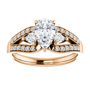 CZ Wedding Set, featuring The Karen engagement ring (Customizable Enhanced 3-stone Design with Pear Cut Center, Dual Trillion Accents and Wide Pavé-Split Band)