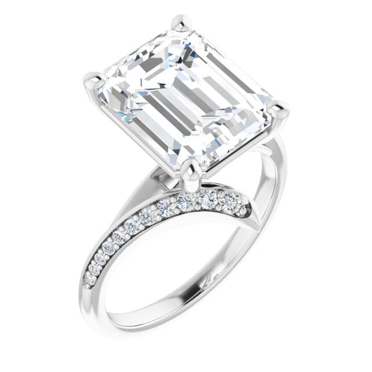 10K White Gold Customizable Emerald/Radiant Cut Style with Artisan Bypass and Shared Prong Band