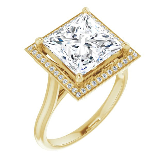 10K Yellow Gold Customizable Cathedral-Raised Princess/Square Cut Halo Style