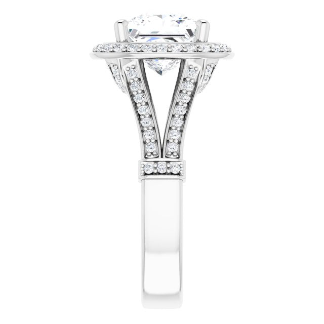 Cubic Zirconia Engagement Ring- The Cecelia (Customizable Princess/Square Cut Setting with Halo, Under-Halo Trellis Accents and Accented Split Band)