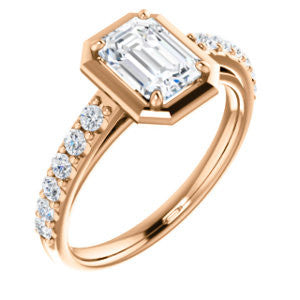 Cubic Zirconia Engagement Ring- The Lynette (Customizable Cathedral-style Bezel-set Emerald Cut 13-stone Design with Round Band Accents)