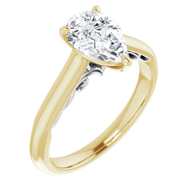 14K Yellow & White Gold Customizable Pear Cut Cathedral Solitaire with Two-Tone Option Decorative Trellis 'Down Under'