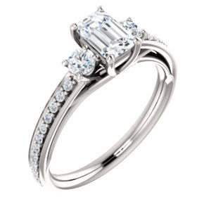 Cubic Zirconia Engagement Ring- The Kristin (Customizable Emerald Cut 3-stone Design Enhanced with Pavé Band)