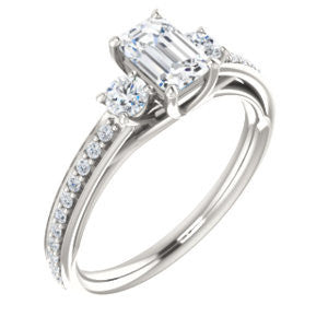 Cubic Zirconia Engagement Ring- The Kristin (Customizable Emerald Cut 3-stone Design Enhanced with Pavé Band)