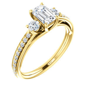 Cubic Zirconia Engagement Ring- The Kristin (Customizable Emerald Cut 3-stone Design Enhanced with Pavé Band)