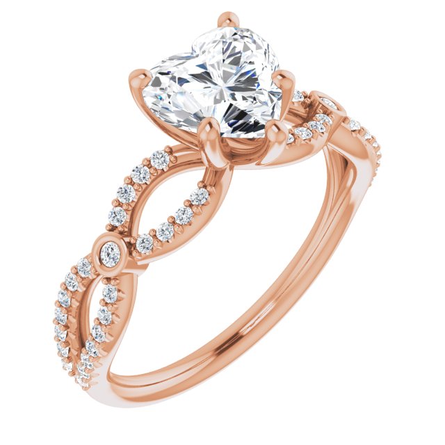 10K Rose Gold Customizable Heart Cut Design with Infinity-inspired Split Pavé Band and Bezel Peekaboo Accents
