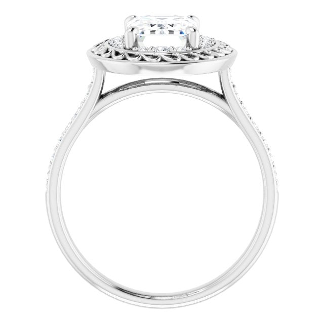 Cubic Zirconia Engagement Ring- The Ariané Contessa (Customizable Cathedral-style Radiant Cut featuring Cluster Accented Filigree Setting & Shared Prong Band)