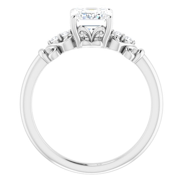 Cubic Zirconia Engagement Ring- The Amice (Customizable Vintage 5-stone Design with Emerald Cut Center and Artistic Band Décor)