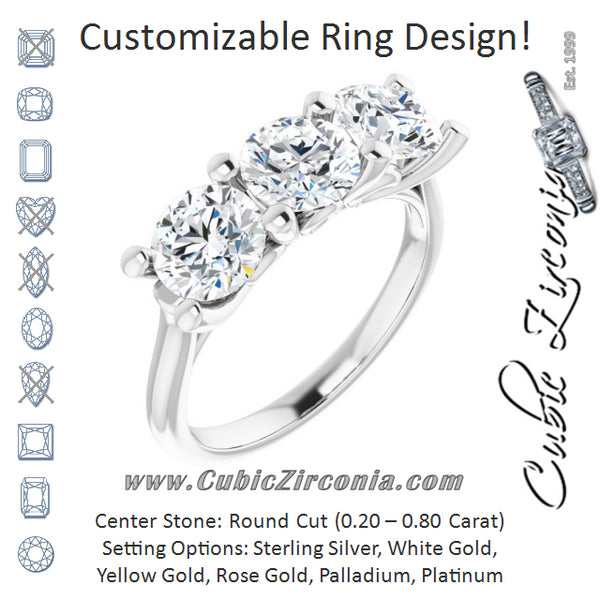 Cubic Zirconia Engagement Ring- The Jisha (Customizable Triple Round Cut Design with Thin Band)