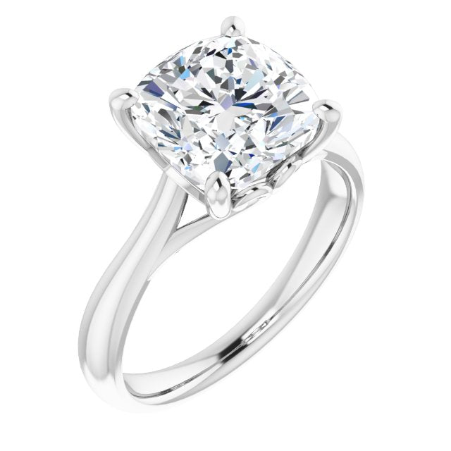 10K White Gold Customizable Cushion Cut Solitaire with Decorative Prongs & Tapered Band