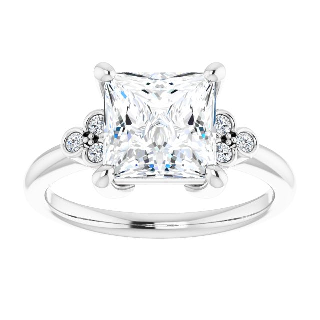 Cubic Zirconia Engagement Ring- The Irene (Customizable 7-stone Princess/Square Cut Center with Round-Bezel Side Stones)