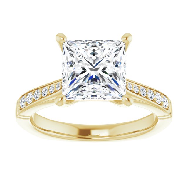 Cubic Zirconia Engagement Ring- The Ella Gabriela (Customizable Princess/Square Cut Design with Tapered Euro Shank and Graduated Band Accents)
