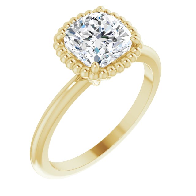 Cubic Zirconia Engagement Ring- The Jubilee (Customizable Cushion Cut Solitaire with Beaded Metallic Milgrain)