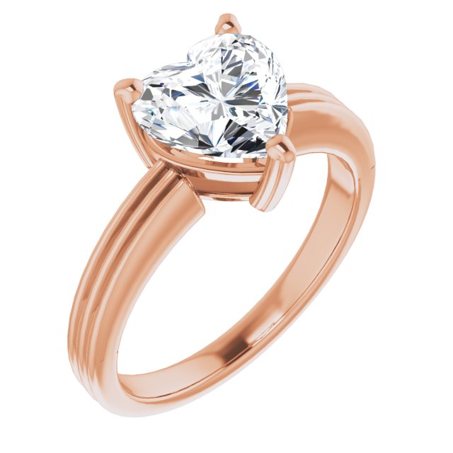 Cubic Zirconia Engagement Ring- The Davina (Customizable Heart Cut Solitaire with Double-Grooved Band)