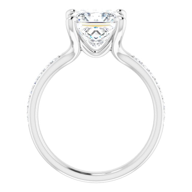 Cubic Zirconia Engagement Ring- The Faride (Customizable Heavy Prong-Set Princess/Square Cut Style with Round Cut Band Accents)