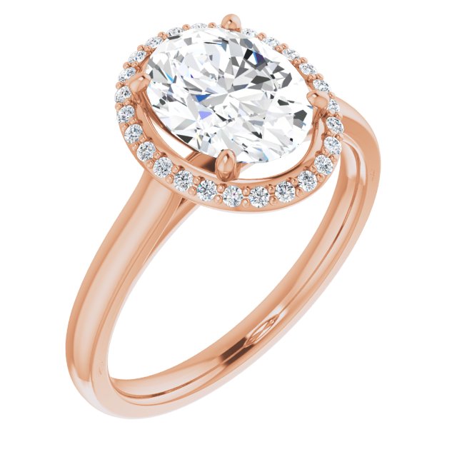 10K Rose Gold Customizable Halo-Styled Cathedral Oval Cut Design