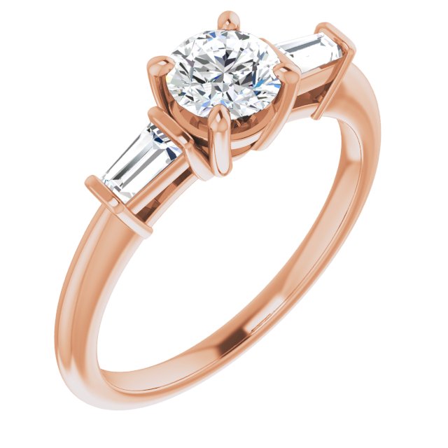 10K Rose Gold Customizable 3-stone Round Cut Design with Dual Baguette Accents)