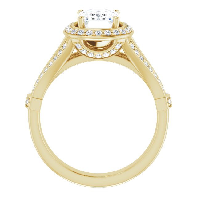 Cubic Zirconia Engagement Ring- The Cecelia  (Customizable Radiant Cut Setting with Halo, Under-Halo Trellis Accents and Accented Split Band)