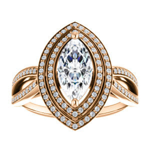 Cubic Zirconia Engagement Ring- The Shannan (Customizable Cathedral-set Marquise Cut 2x Halo with Split-Pavé Band)