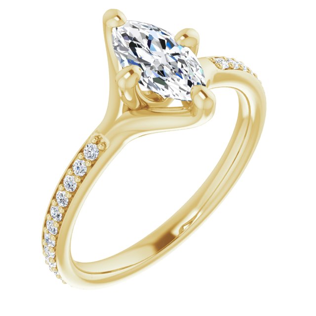 10K Yellow Gold Customizable Marquise Cut Design featuring Thin Band and Shared-Prong Round Accents