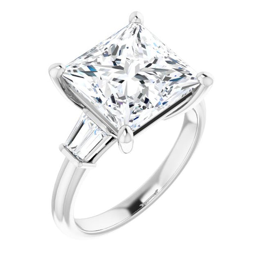10K White Gold Customizable 5-stone Princess/Square Cut Style with Quad Tapered Baguettes