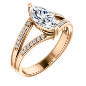 Cubic Zirconia Engagement Ring- The Lyla Ann (Customizable Marquise Cut Design with Wide Double-Pavé Band)