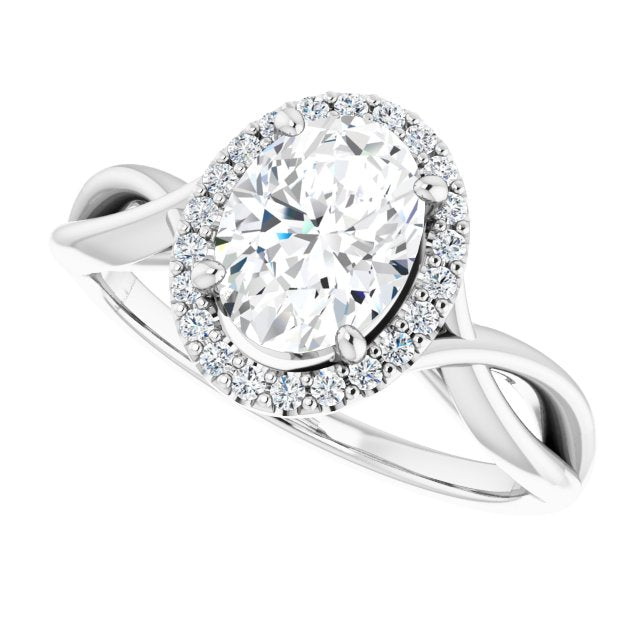 Cubic Zirconia Engagement Ring- The Yawén (Customizable Cathedral-Halo Oval Cut Design with Twisting Split Band)