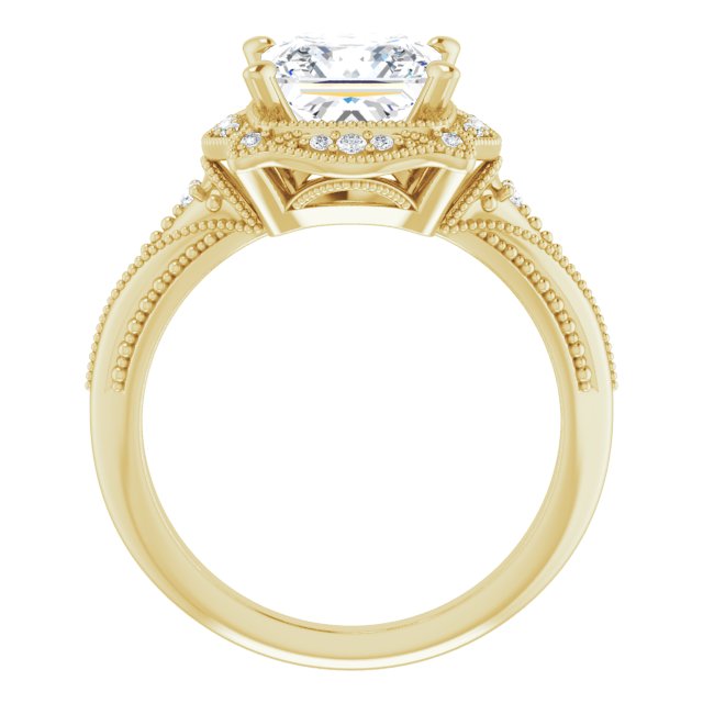 Cubic Zirconia Engagement Ring- The Ashton (Customizable Vintage Princess/Square Cut Design with Beaded Milgrain and Starburst Semi-Halo)