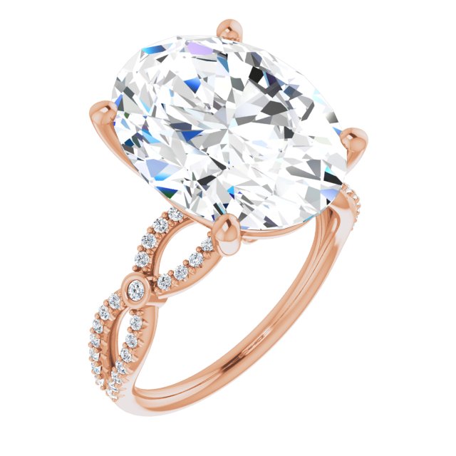 10K Rose Gold Customizable Oval Cut Design with Infinity-inspired Split Pavé Band and Bezel Peekaboo Accents