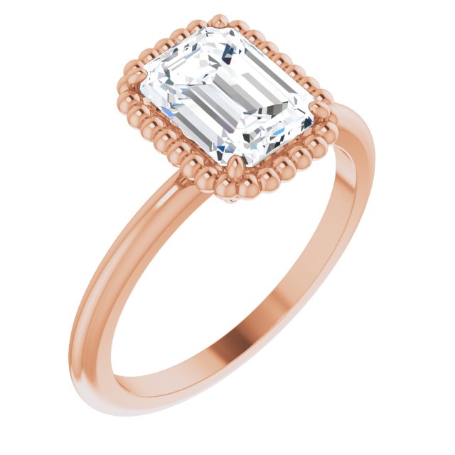 Cubic Zirconia Engagement Ring- The Jubilee (Customizable Radiant Cut Solitaire with Beaded Metallic Milgrain)