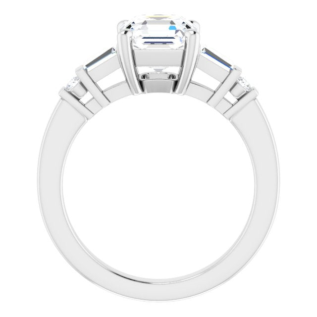 Cubic Zirconia Engagement Ring- The Belem (Customizable 5-stone Baguette+Round-Accented Asscher Cut Design))