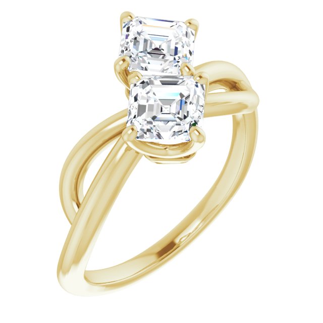 10K Yellow Gold Customizable 2-stone Asscher Cut Artisan Style with Wide, Infinity-inspired Split Band