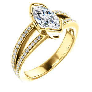 Cubic Zirconia Engagement Ring- The Monami (Customizable Bezel Marquise Cut with Split-pavé Band Accents & Euro Shank)