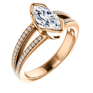 Cubic Zirconia Engagement Ring- The Monami (Customizable Bezel Marquise Cut with Split-pavé Band Accents & Euro Shank)