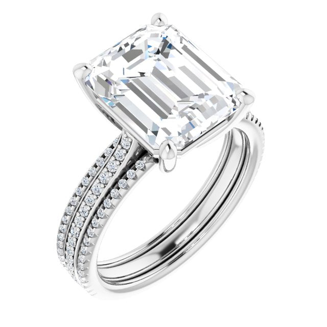 10K White Gold Customizable Emerald/Radiant Cut Center with Wide Pavé Accented Band