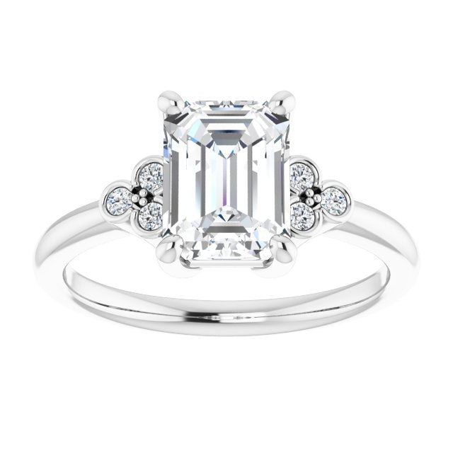 Cubic Zirconia Engagement Ring- The Irene (Customizable 7-stone Emerald Cut Center with Round-Bezel Side Stones)