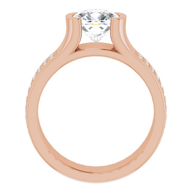 Cubic Zirconia Engagement Ring- The Jennifer (Customizable Bezel-set Cushion Cut Design with Thick Band featuring Double-Row Shared Prong Accents)